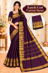 file_00000000cd48820b8db191650ee399c1 Kanchi Cool Cotton Saree in Eggplant Purple with Golden Zari Border