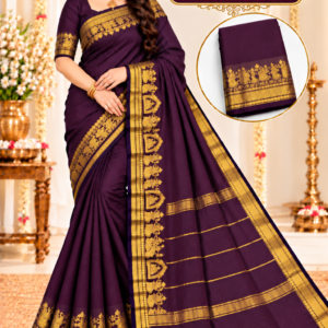 Kanchi Cool Cotton Saree in Eggplant Purple with Golden Zari Border