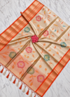 Elegant Golden Beige Banarasi Soft Digital Tissue Saree with Contrast Red Zari Border