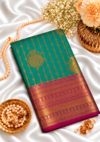 file_00000000d4d08210a2d504e8029d956e Peacock Green Vaira Oosi Pattu Saree with Magenta Pink Zari Border