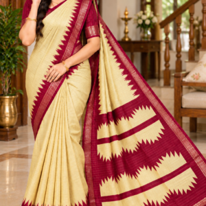 Golden Temple Saree Classic Cream & Deep Maroon with Zari Temple Border