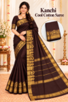 file_00000000dbc8820b989499d62b85b5e0 Kanchi Cool Cotton Saree in Dark Coffee Brown with Golden Zari Border