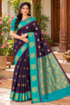 file_00000000e03c81f49e4ccd3565d65744 Cottanchi Soft Silk Saree with Peacock Motif Border and Rich Zari Pallu - Purple & Teal Green