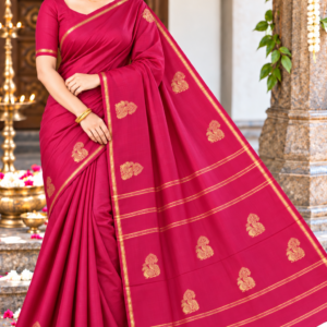 Vibrant Magenta Pink Aarani Soft Silk Saree with Zari Peacock Motif Pallu