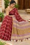 Elegant Wavy Linen Cotton Saree Maroon & Mustard