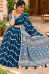 Elegant Wavy Linen Cotton Saree Royal Blue & Light Blue