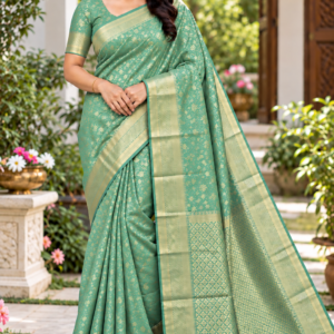 Elegant Sea Green Soft Silk Saree with Rich Gold Zari Border & Pallu