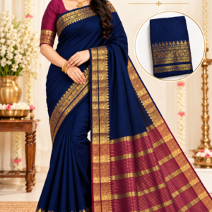 Kanchi Kalyani Cool Cotton Saree with Rich Zari Border & Running Blouse