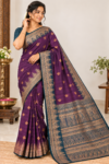 file_00000000ee98820ba545271732183402 Amazing Party Wear Cotton Saree Deep Purple & Teal Blue with Zari Weaving
