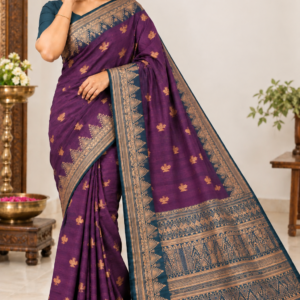 Amazing Party Wear Cotton Saree Deep Purple & Teal Blue with Zari Weaving