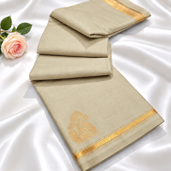 Elegant Beige Cream Aarani Soft Silk Saree with Zari Peacock Motif Pallu