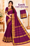 file_00000000f290820b9e7b661631784279 Kanchi Cool Cotton Saree in Rich Magenta Purple with Golden Zari Border