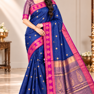 Royal Blue & Magenta Rich Zari Woven Soft Silk Saree with Contrasting Pallu