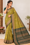 Amazing Party Wear Cotton Saree Olive Green & Deep Green with Zari Weaving