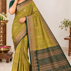 Amazing Party Wear Cotton Saree Olive Green & Deep Green with Zari Weaving