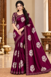 Luxury Space Silk Saree in Royal Deep Purple with Silver Floral Zari Work