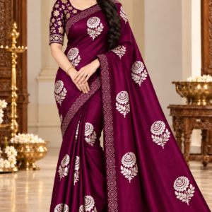 Luxury Space Silk Saree in Royal Deep Purple with Silver Floral Zari Work