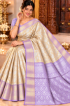 Banarasi Tissue Soft Saree - Metallic Gold & Lavender Contrast