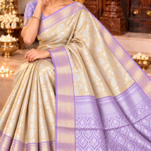 Banarasi Tissue Soft Saree - Metallic Gold & Lavender Contrast