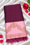 file_00000000fc1081f8925dc5d71232ebdb Insta Trend Wine Violet Soft Silk Saree with Zari Grid Checks & Rich Pink Border