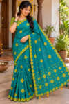 file_00000000fdb081f4b7d2cbfaaa4ed923 Peacock Blue Linen Cotton Saree with Lemon Yellow Bandhani Design With Zari Border