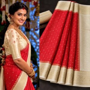 Sneha Mam Inspired Red with Sandal Colour Saree ❤️